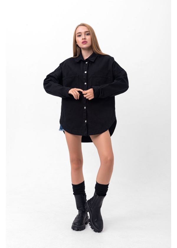 Gabardin Cift Cepli Siyah Gömlek