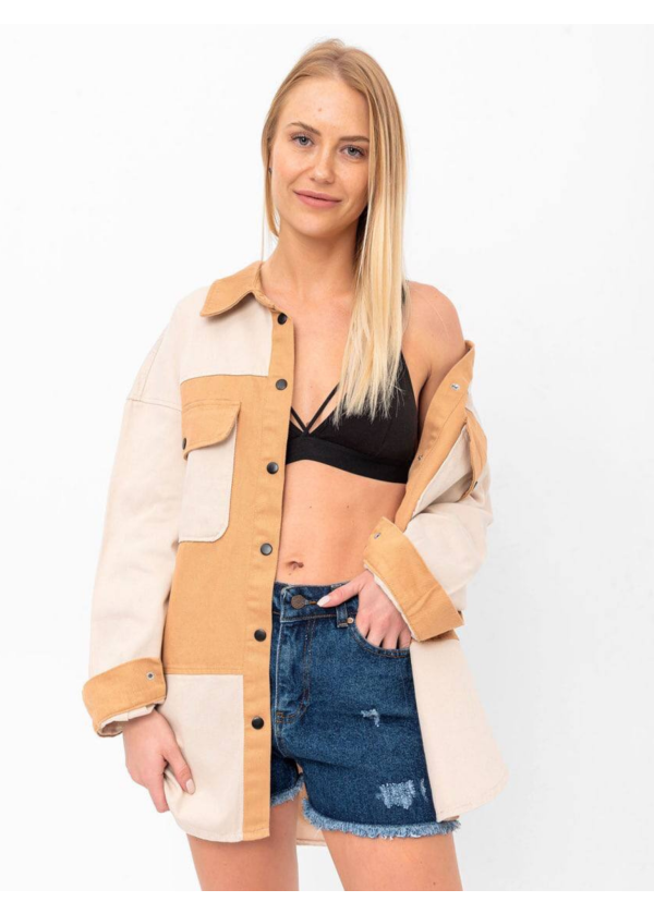 Çift Renk Çıtcıt Detay Taba Gabardin Gömlek