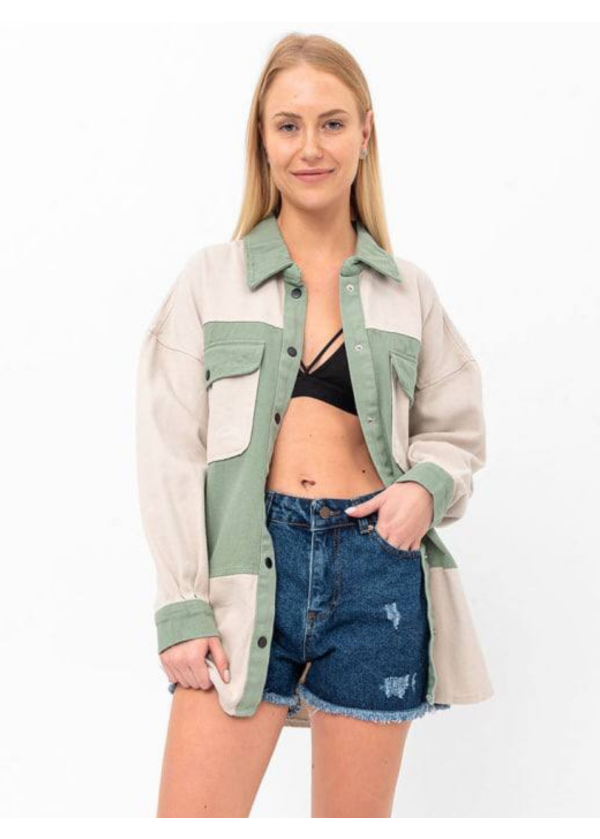 Çift Renk Çıtcıt Detay Çağla Gabardin Gömlek 