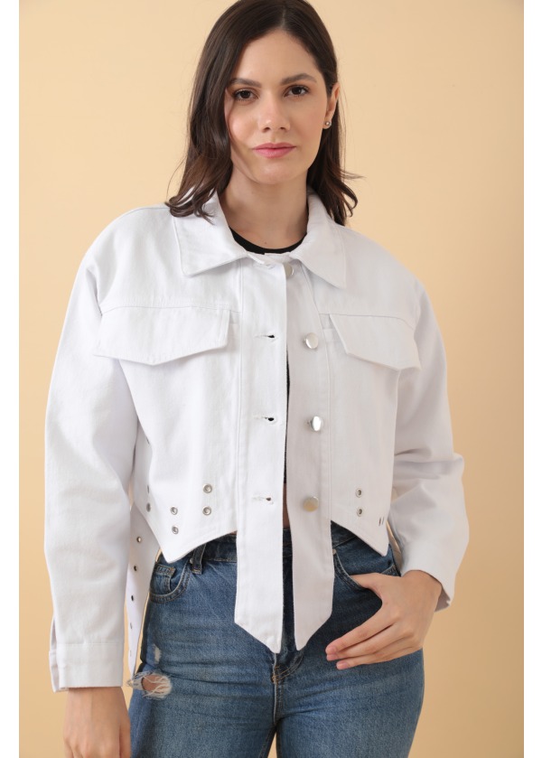 Tasarım Kadın Beyaz Kot Crop Ceket 