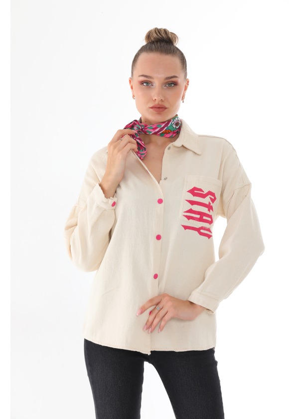 Baskılı Çıtcıt Detay Fuşya Gömlek