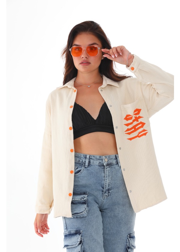 Baskılı Çıtcıt Detay Turuncu Gömlek