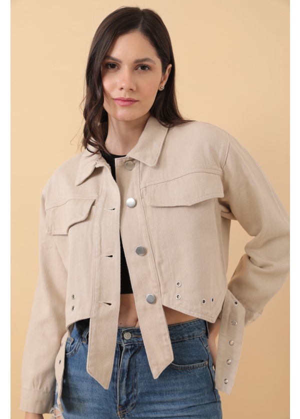 Tasarım Kadın Taş Kot Crop Ceket 