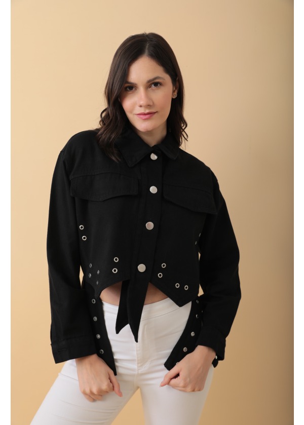 Tasarım Kadın Siyah Kot Crop Ceket 