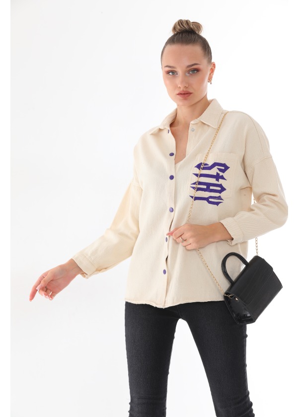 Baskılı Çıtcıt Detay Mor Gömlek