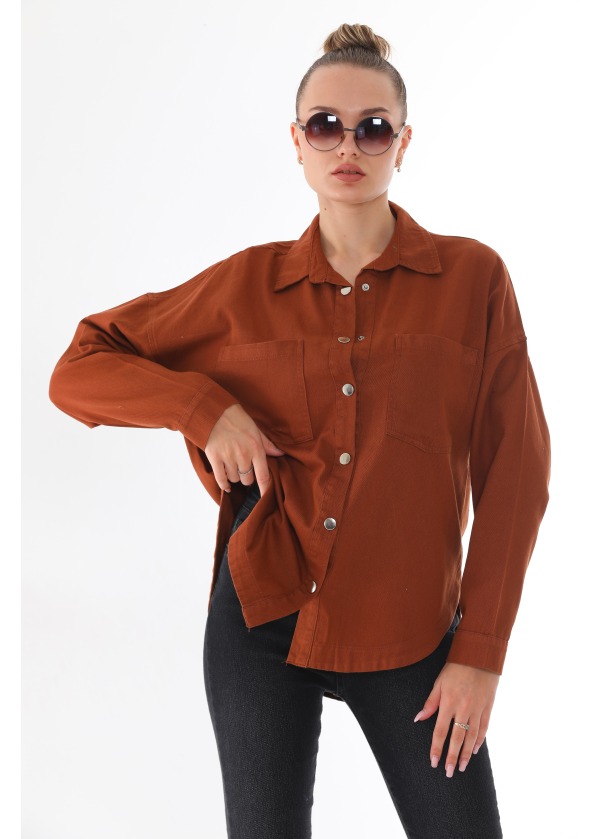 Gabardin Cift Cepli Kahve Gömlek