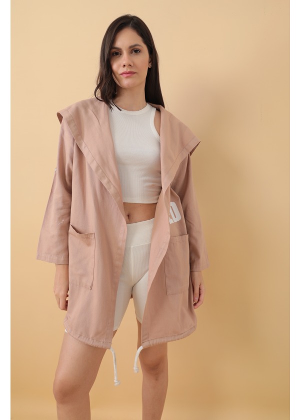 Baskılı Gabardin Kadın Vizon Salaş Ceket 