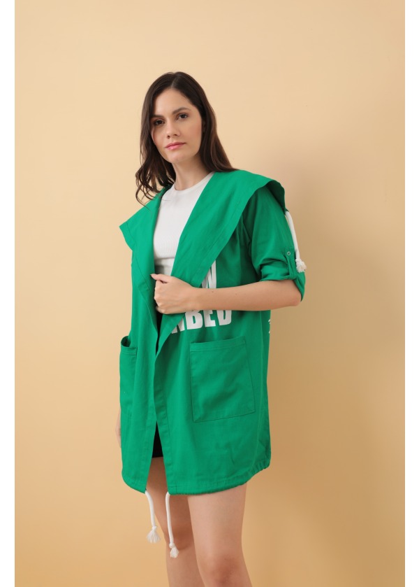 Baskılı Gabardin Kadın Yeşil Salaş Ceket 