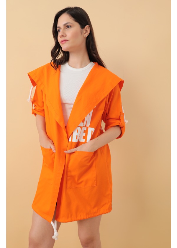 Baskılı Gabardin Kadın Turuncu Salaş Ceket