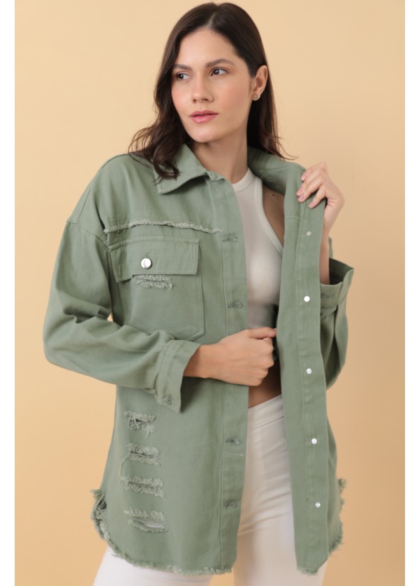 Eskitmeli Cift Cepli Gabardin Haki Gömlek 