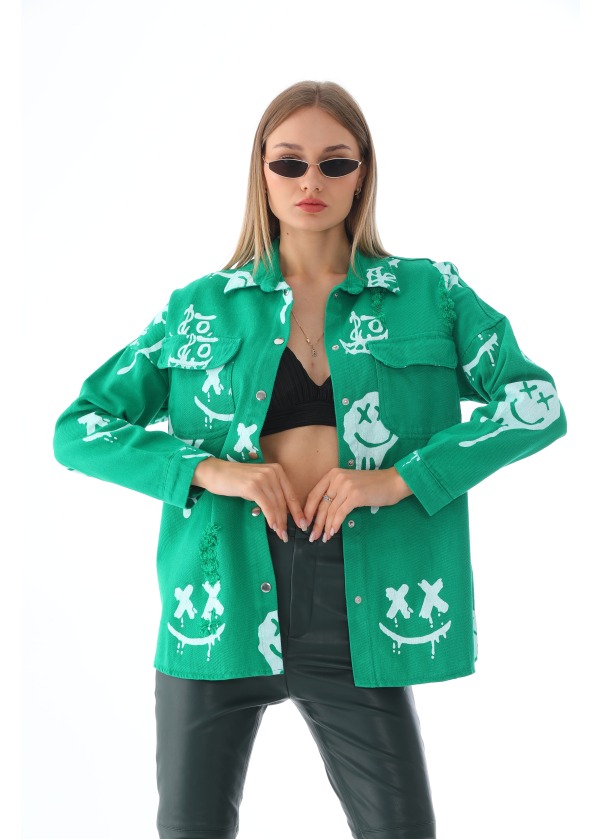 Smile Baskılı Lazerli Cıtcıt Düğmeli Benetton Gömlek 