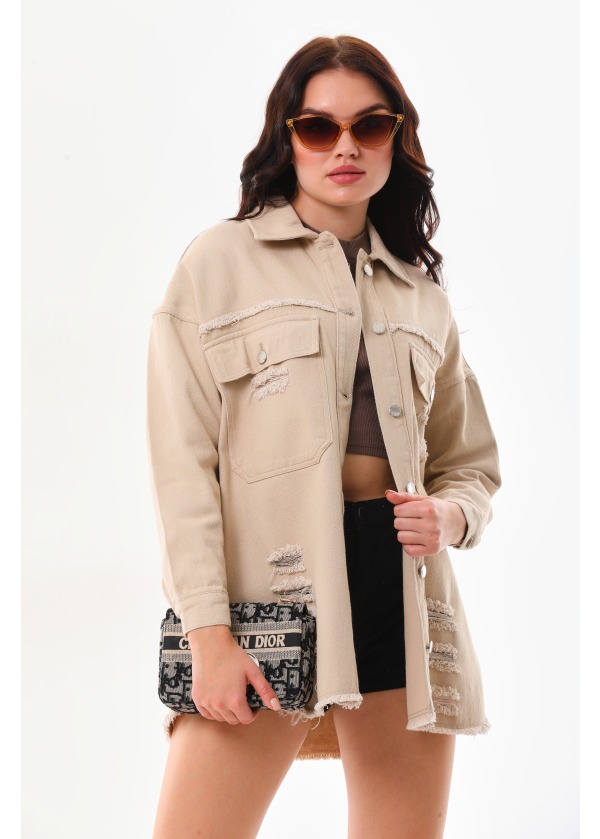 Eskitmeli Cift Cepli Gabardin Taş Gömlek 