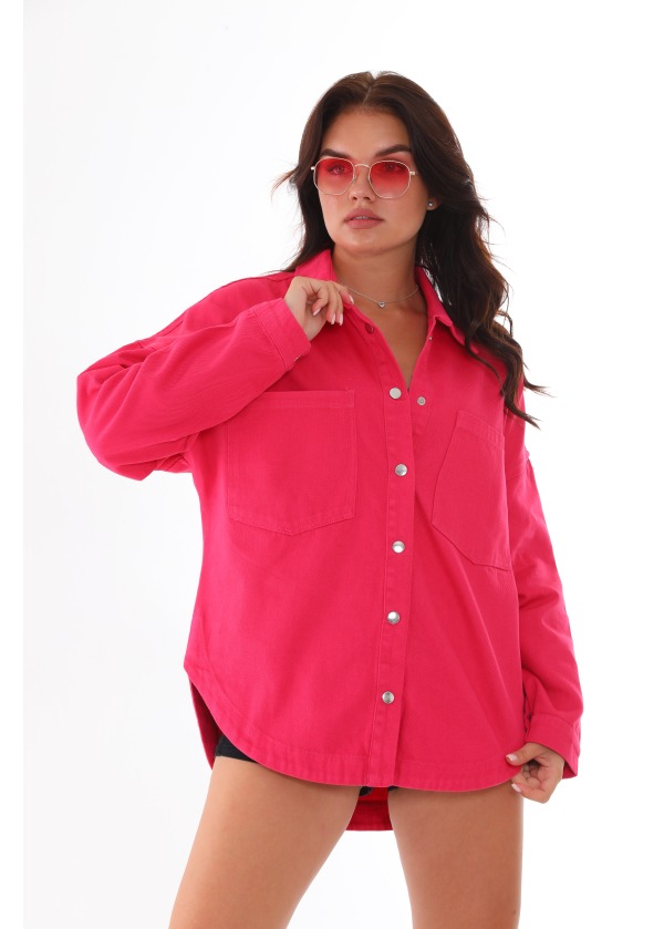 Çift Cepli Gabardin Fuşya Kalın Gömlek