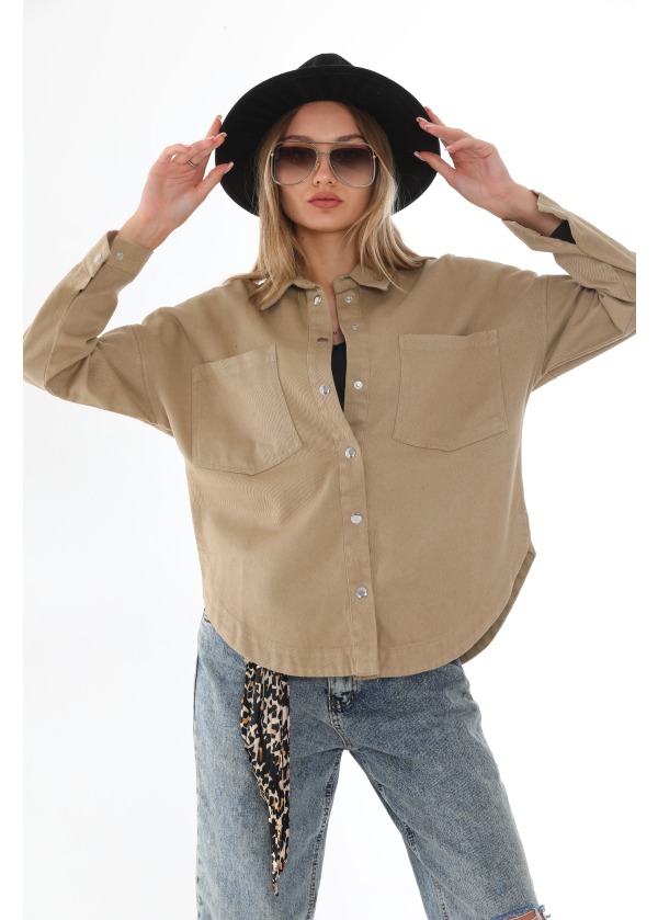 Çift Cepli Gabardin Vizon Kalın Gömlek