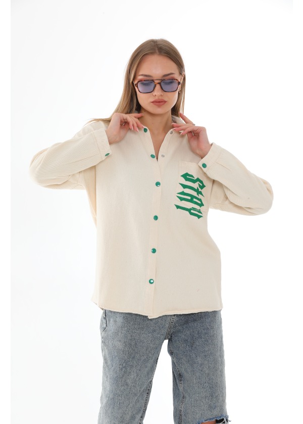 Baskılı Çıtcıt Detay Yeşil Gömlek