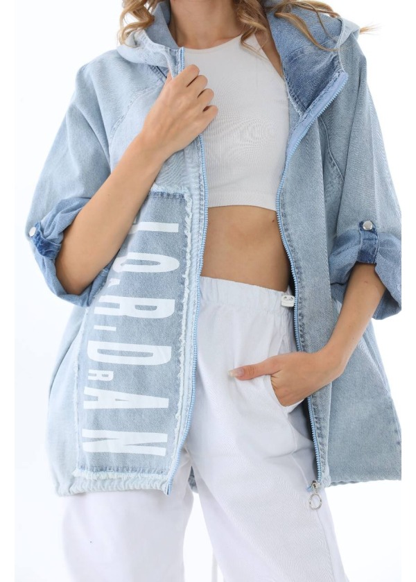 Jordan Baskılı Kordonlu Mavi Salaş Ceket