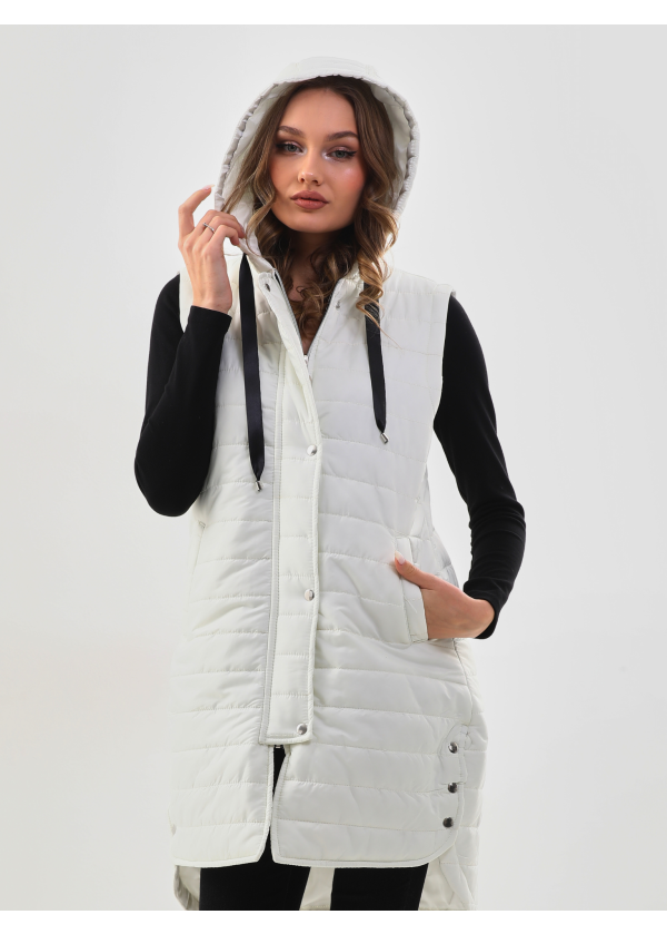 Kapüşonlu Uzun Beyaz Şişme Yelek