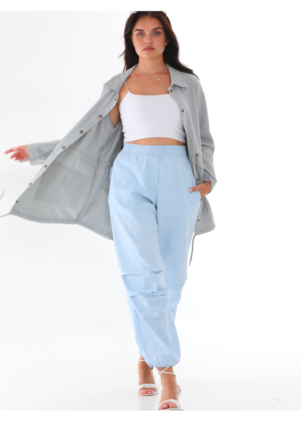 Lastik Paça Yan ve Arka Cep Detaylı Bebek Mavi Paraşut Pantolon 