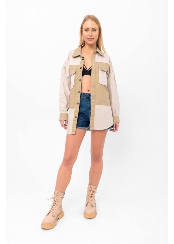 Çift Renk Çıtcıt Detay Vizon Gabardin Gömlek