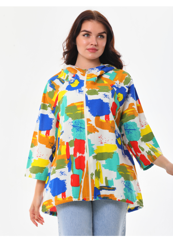 Şapkalı Renkli Salaş Ceket