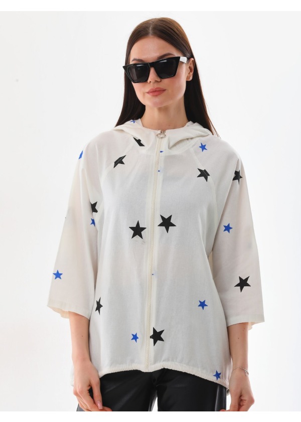 Yıldız Baskılı Mavi Salaş Ceket